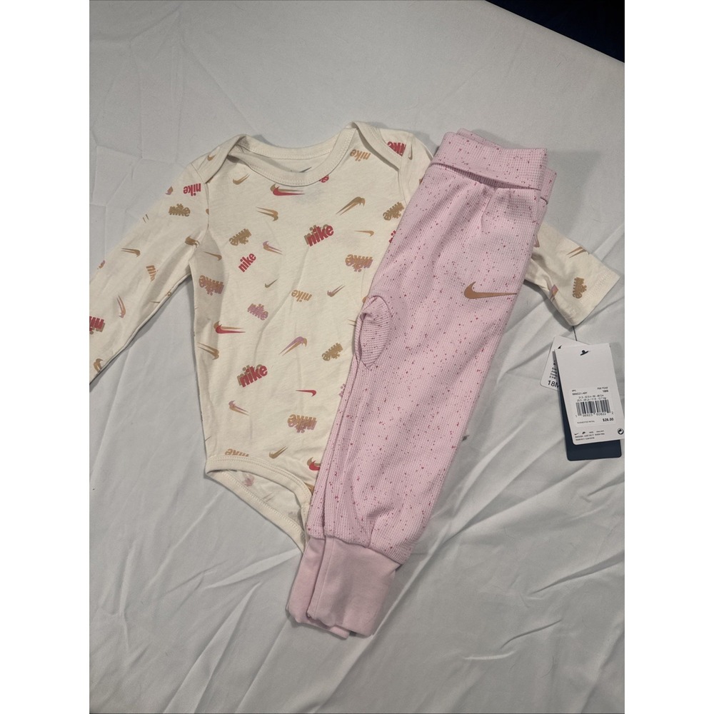 NWT Nike 2 Piece Outfit L/S  Shirt & Thermal Bottoms Girls Size 18 Months PINK